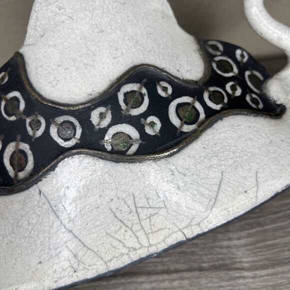 Art Deco Raku Pottery Teapot Figurine Sculpture Signed Lana Whimsical Crazing - Picture 3 of 7